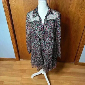 Zara Floral Print Ruffle Mini Dress Long Sleeves Multicolor Size Medium.